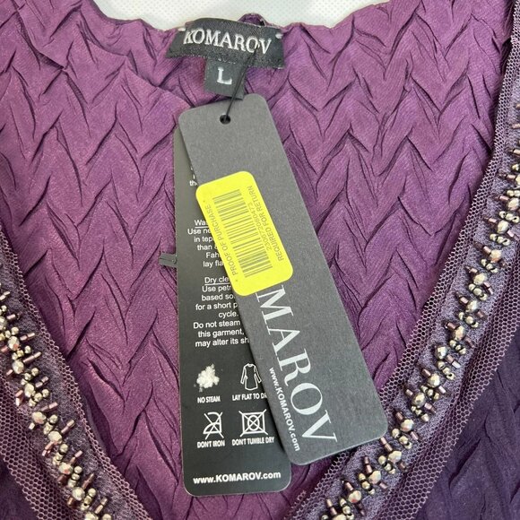 Komarov Womens Layered Purple V-Neck Tiered Chiffon Fit & Flare Dress Size L - Picture 16 of 16
